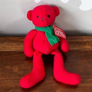 Vintage Gund Hot Shots Hotshots 2459 Red Plush Bear Green Scarf Christmas 9"